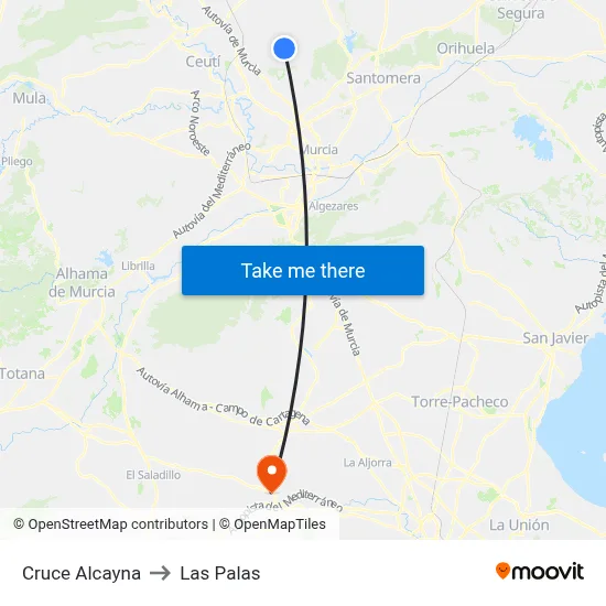 Cruce Alcayna to Las Palas map