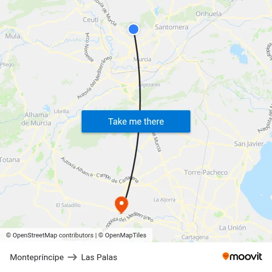 Montepríncipe to Las Palas map