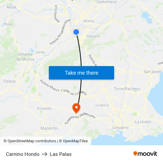 Camino Hondo to Las Palas map
