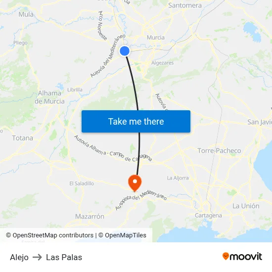 Alejo to Las Palas map