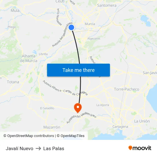 Javalí Nuevo to Las Palas map