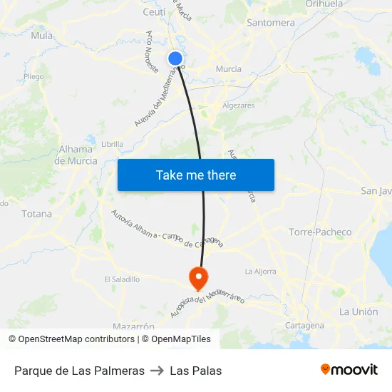 Parque de Las Palmeras to Las Palas map