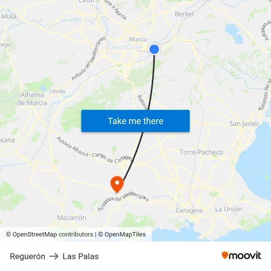 Reguerón to Las Palas map