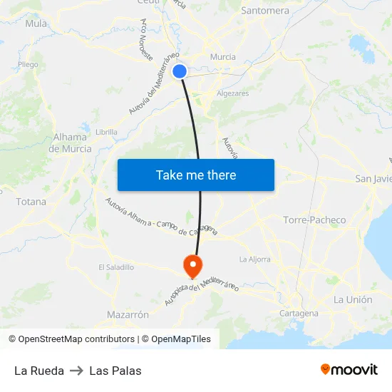 La Rueda to Las Palas map