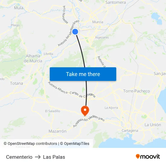 Cementerio to Las Palas map