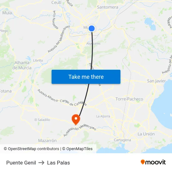 Puente Genil to Las Palas map