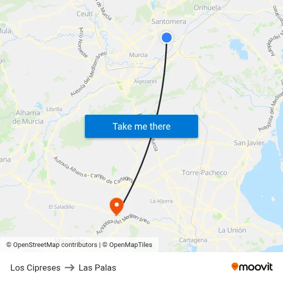 Los Cipreses to Las Palas map