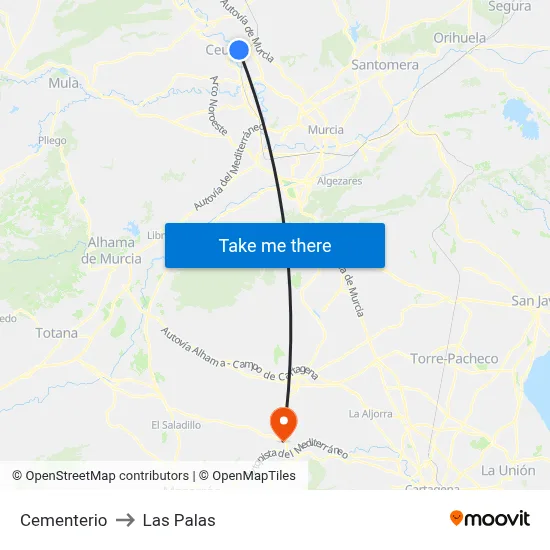 Cementerio to Las Palas map