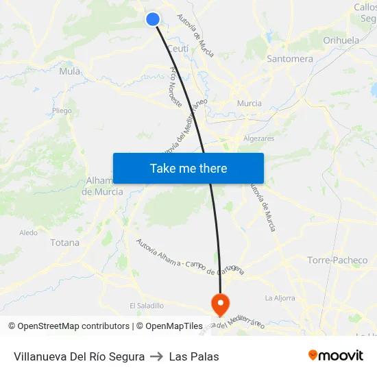 Villanueva Del Río Segura to Las Palas map