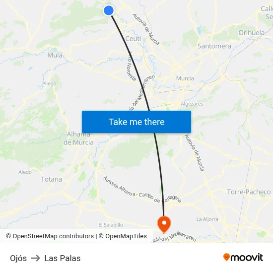 Ojós to Las Palas map