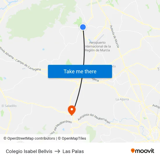 Colegio Isabel Bellvís to Las Palas map