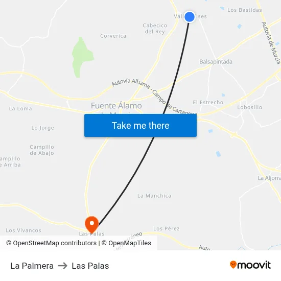 La Palmera to Las Palas map