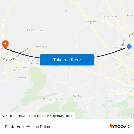 Santa Ana to Las Palas map