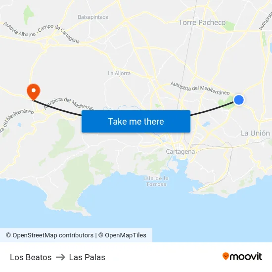 Los Beatos to Las Palas map