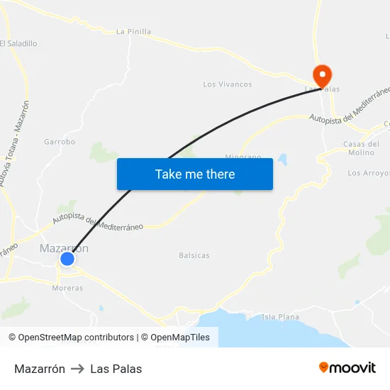 Mazarrón to Las Palas map