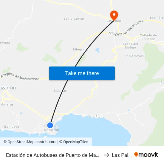 Estación de Autobuses de Puerto de Mazarrón to Las Palas map