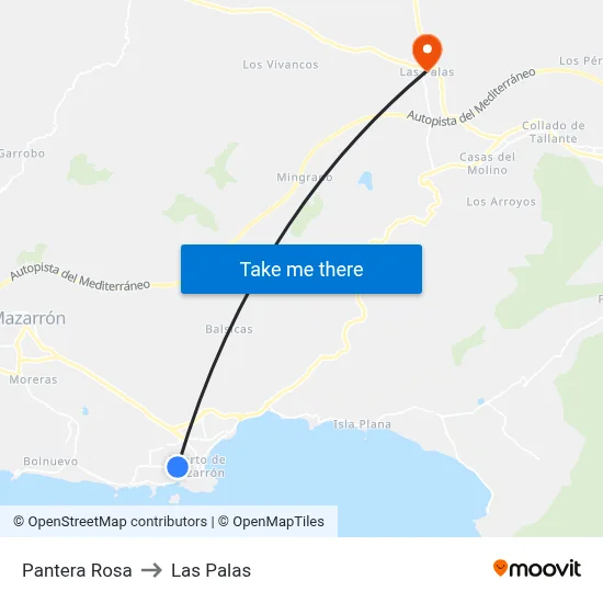 Pantera Rosa to Las Palas map