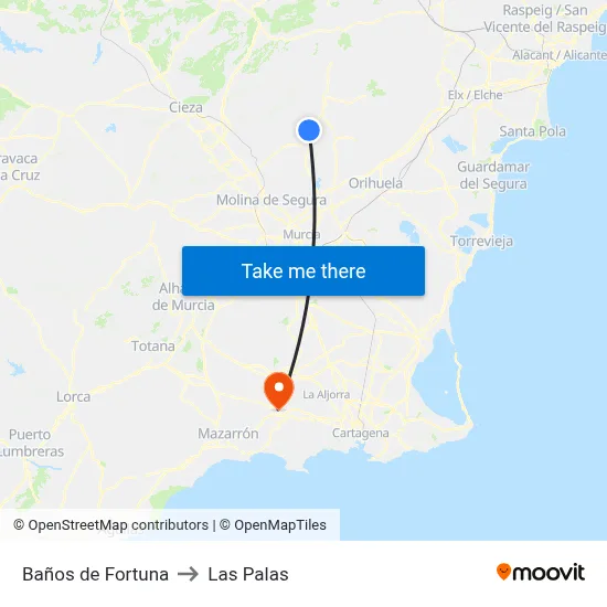 Baños de Fortuna to Las Palas map