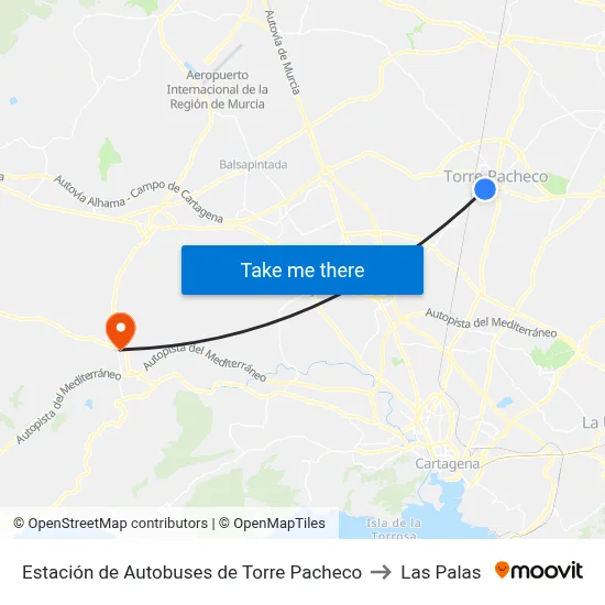 Estación de Autobuses de Torre Pacheco to Las Palas map