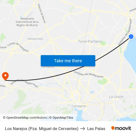 Los Narejos (Pza. Miguel de Cervantes) to Las Palas map