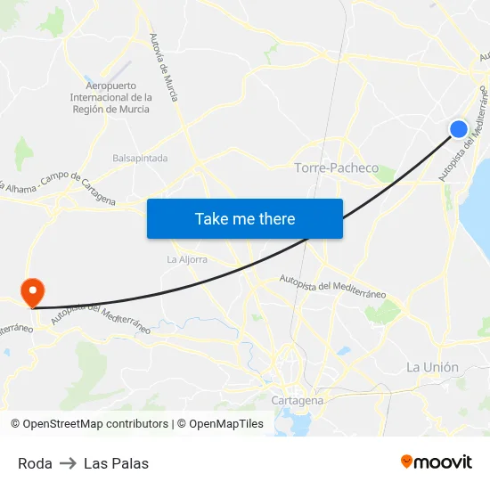 Roda to Las Palas map