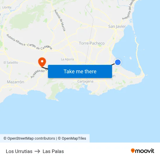 Los Urrutias to Las Palas map