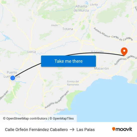 Calle Orfeón Fernández Caballero to Las Palas map
