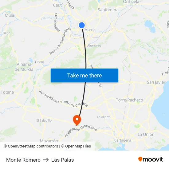 Monte Romero to Las Palas map