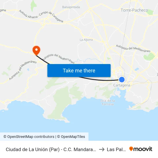 Ciudad de La Unión (Par) - C.C. Mandarache to Las Palas map