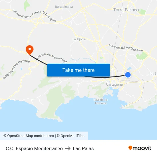 C.C. Espacio Mediterráneo to Las Palas map