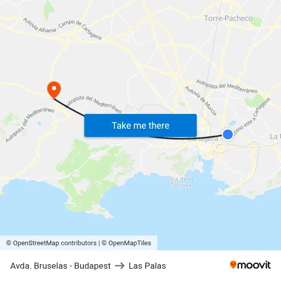 Avda. Bruselas - Budapest to Las Palas map