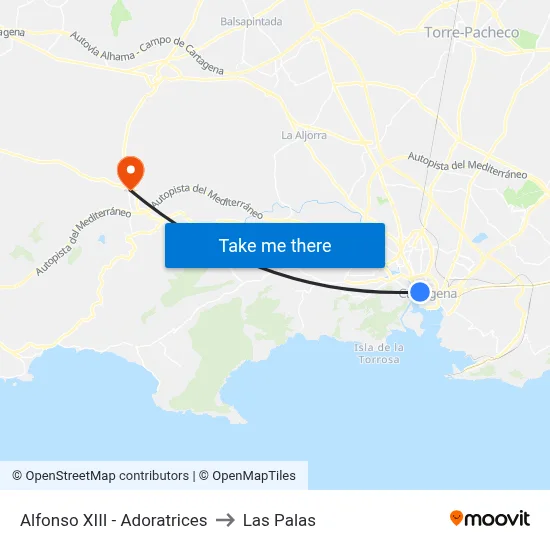 Alfonso XIII - Adoratrices to Las Palas map
