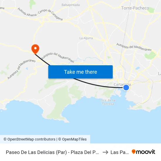 Paseo De Las Delicias (Par) - Plaza Del Pescador to Las Palas map