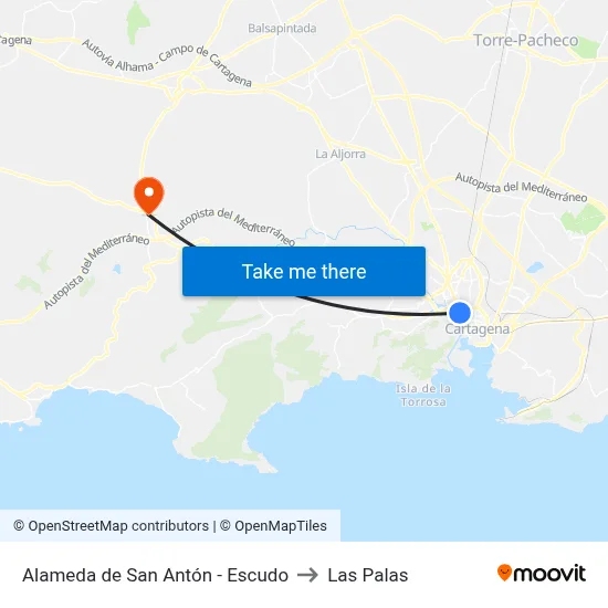 Alameda de San Antón - Escudo to Las Palas map