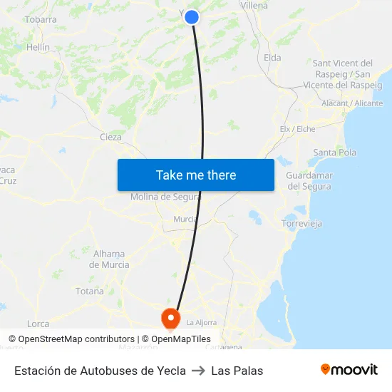 Estación de Autobuses de Yecla to Las Palas map