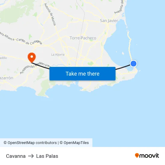 Cavanna to Las Palas map