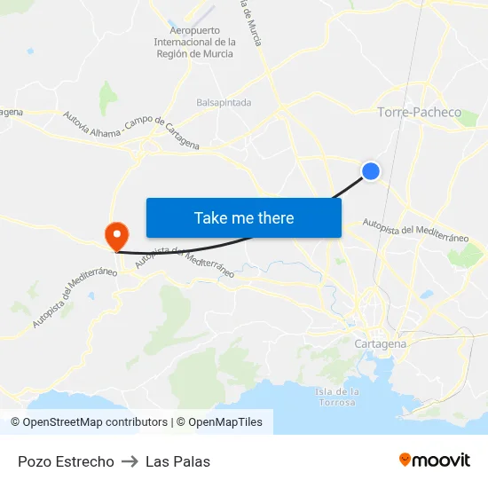 Pozo Estrecho to Las Palas map