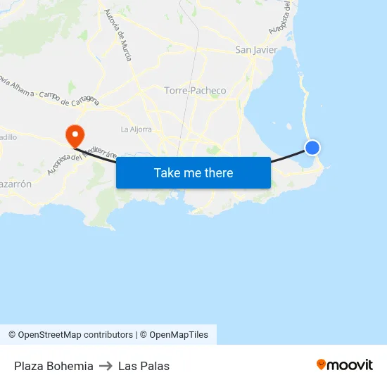 Plaza Bohemia to Las Palas map