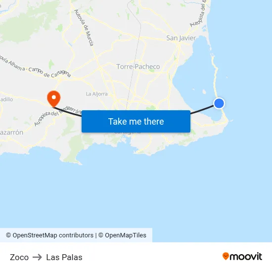 Zoco to Las Palas map