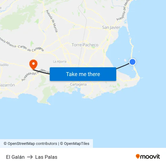 El Galán to Las Palas map