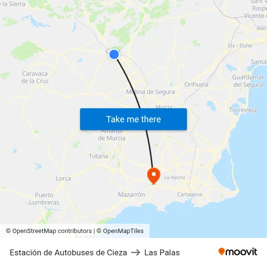 Estación de Autobuses de Cieza to Las Palas map