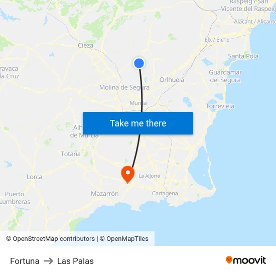 Fortuna to Las Palas map