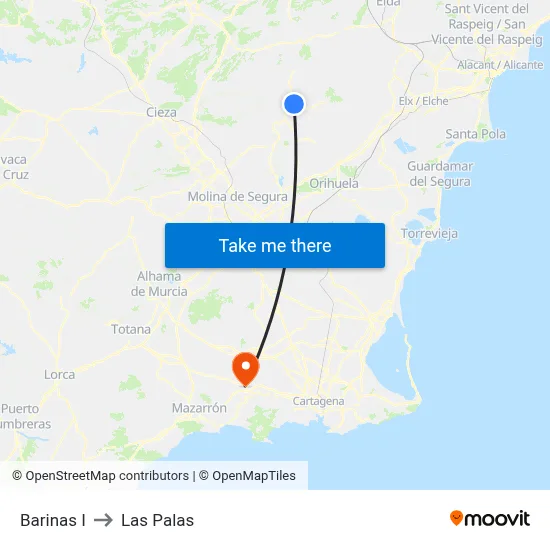 Barinas I to Las Palas map