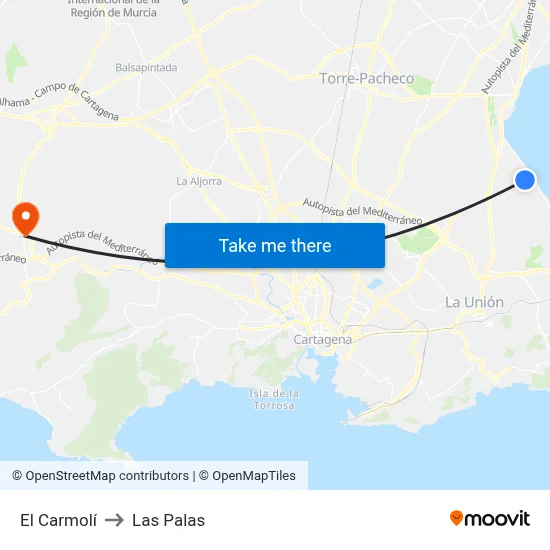 El Carmolí to Las Palas map