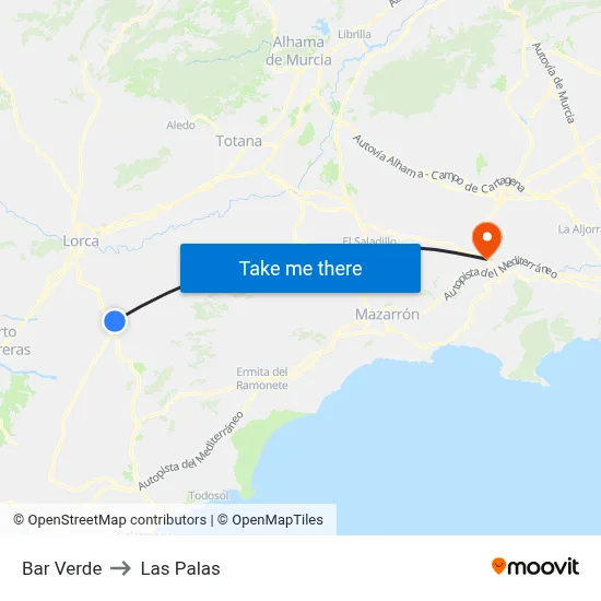 Bar Verde to Las Palas map