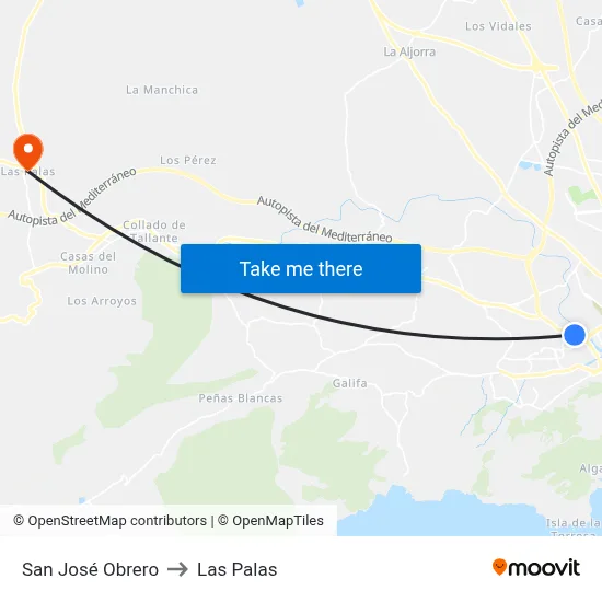San José Obrero to Las Palas map