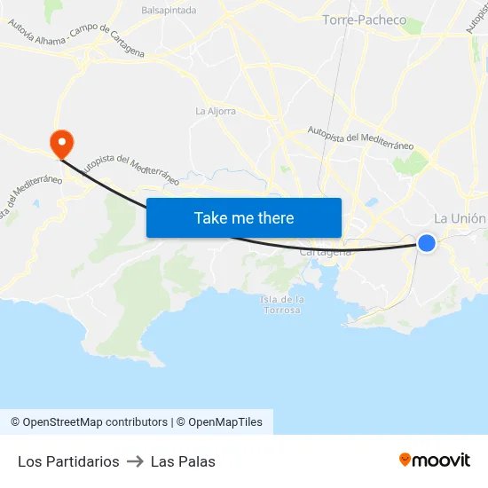 Los Partidarios to Las Palas map