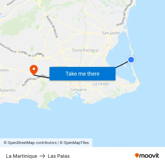 La Martinique to Las Palas map