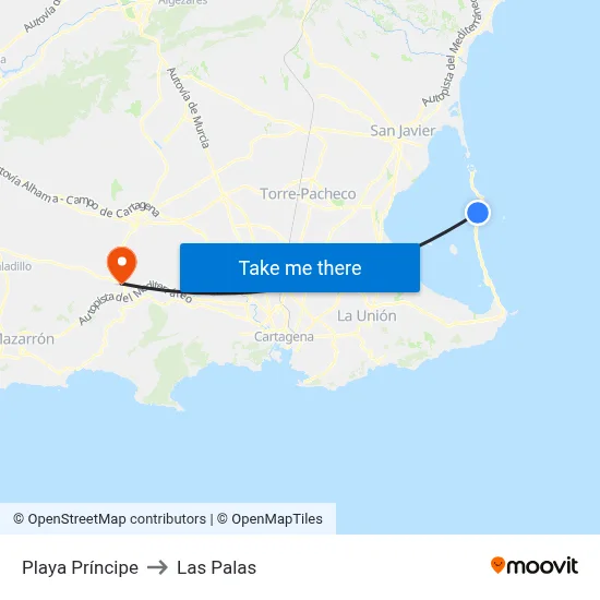 Playa Príncipe to Las Palas map