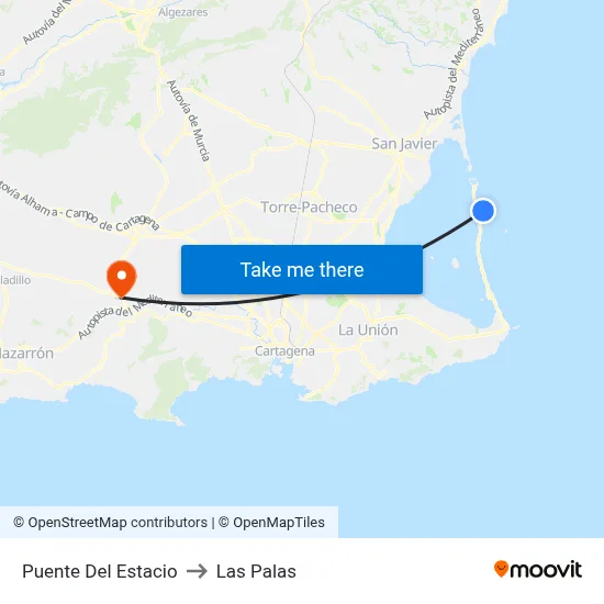 Puente Del Estacio to Las Palas map